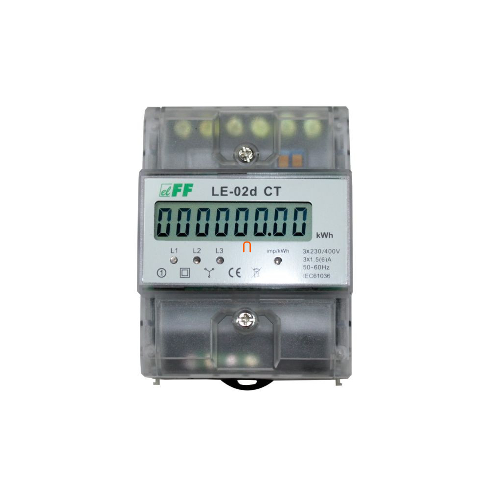 Mérőóra 3f F& F LE-02d direkt fogyasztásmérő, DIN sínre, 4mod., digitális, 63A MID hiteles