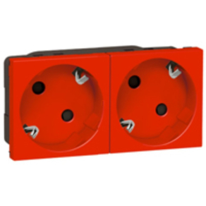   Legrand Mosaic 2x2P+F aljzat reteszelt, sínezett, rugós, piros - 77281