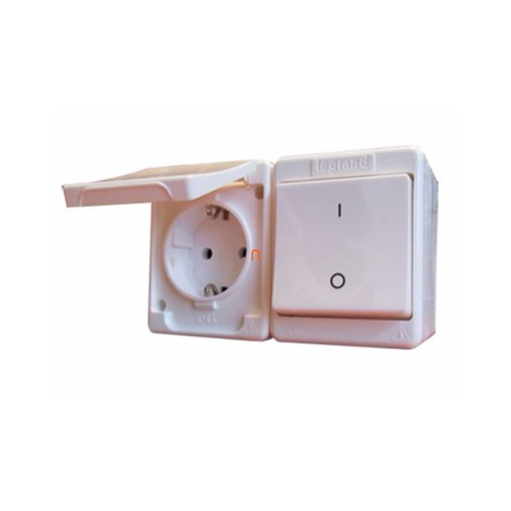 Kontállux IP44 kétpólusú kapcsoló+ 2P+F aljzat, fehér DAF 2-162 + KBI 2-102 CKV 083915 Legrand