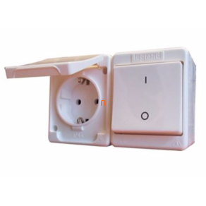   Legrand Kontállux IP44 kétpólusú kapcsoló+ 2P+F aljzat, fehér DAF 2-162 + KBI 2-102 CKV - 83915