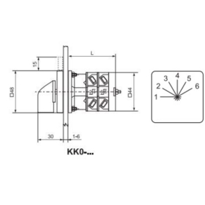   Ganz KK0-20-3619 Fokozatkapcsoló 0 állás nélkül, fogantyús kézikapcsoló 20A, 6 fokozatú IP44, 1P