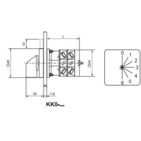   Ganz KK0-20-3700 Fokozatkapcsoló, fogantyús kézikapcsoló 20A, 0+6 fokozatú IP44, 1P
