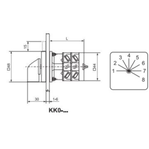   Ganz KK0-20-3819 Fokozatkapcsoló 0 állás nélkül, fogantyús kézikapcsoló 20A, 8 fokozatú IP44, 1P