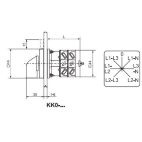   Ganz KK0-20-4036 Voltmérő átkapcsoló, fogantyús kézikapcsoló 20A, 3 vonali és 3 fázis feszültségre IP44