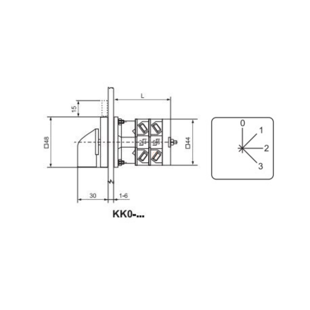 KK0-20-4484 Fokozatkapcsoló, fogantyús kézikapcsoló 20A, 0+3 fokozatú IP44, 2P, Ganz