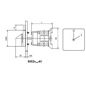   Ganz KK0-20-6001 H BE-KI kapcsoló, fogantyús kézikapcsoló 20A, IP44, 2P, hátsó felerősítés