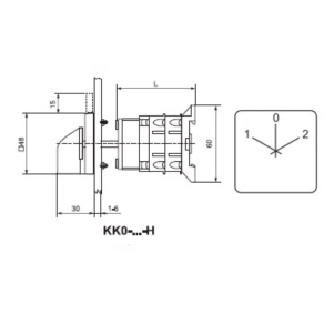   Ganz KK0-20-6006 H Átkapcsoló 0 állással, fogantyús kézikapcsoló 20A, 1-0-2 felirat, IP44, 3P, hátsó felerősítés