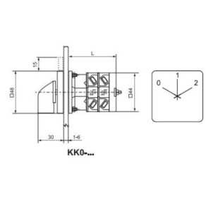   Ganz KK0-20-6016 Motorkapcsoló, fogantyús kézikapcsoló 20A, Pólusváltó két fordulatszámra, kettő tekercshez IP44