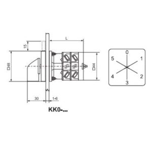   Ganz KK0-20-6043 Átkapcsoló, fogantyús kézikapcsoló 20A, 0-5 felirat, IP44, 1P