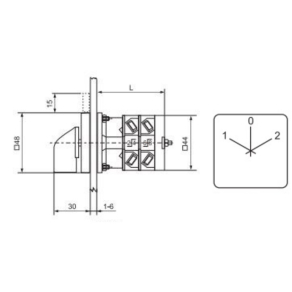   Ganz KKE0-20-6006 Átkapcsoló 0 állással, fogantyús kézikapcsoló 20A, 1-0-2 felirat, IP65, 3P