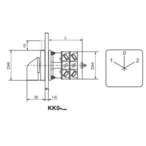   Ganz KKE0-20-6426 Átkapcsoló 0 állással, fogantyús kézikapcsoló 20A, 1-0-2 felirat, IP65, 1P