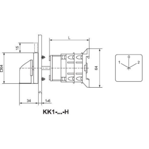   Ganz KK1-32-6006 H Átkapcsoló 0 állással, fogantyús kézikapcsoló 32A, 1-0-2 felirat, IP44, 3P, hátsó felerősítés