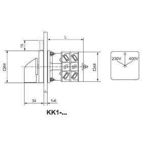   Ganz KK1-32-6066 Átkapcsoló, fogantyús kézikapcsoló 32A, 230V-0-400V IP44, 2P