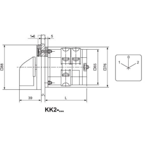   Ganz KKE2-40-6099 Átkapcsoló 0 állással, fogantyús kézikapcsoló 40A, 1-0-2 felirat, IP65, 4P