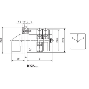   Ganz KK2-115-6099 Átkapcsoló 0 állással, fogantyús kézikapcsoló 115A, 1-0-2 felirat, IP44, 4P