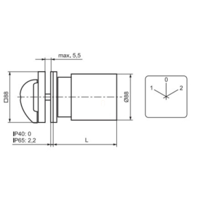   Ganz KK4-150-6006 Átkapcsoló 0 állással, fogantyús kézikapcsoló 150A, 1-0-2 felirat, IP44, 3P