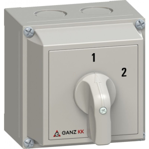   Ganz KKM0-20-6003 Átkapcsoló 0 állás nélkül, tokozott kézikapcsoló 20A, 1-2 felirat, IP65, 2P