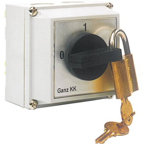   Ganz KKML1-32-6129 Átkapcsoló 0 állással, tokozott, lakatolható kézikapcsoló 32A, 1-0-2 felirat, IP65, 4P