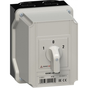   Ganz KKM2-40-6099 Átkapcsoló 0 állással, tokozott kézikapcsoló 40A, 1-0-2 felirat, IP65, 4P