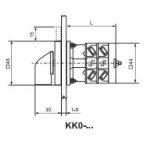   Ganz KK0-20-4587 E1F1 Egyedi lefejtési szám alapján, fogantyús kézikapcsoló 20A, IP44, KK1 előlapjával és KK1 fogantyújával