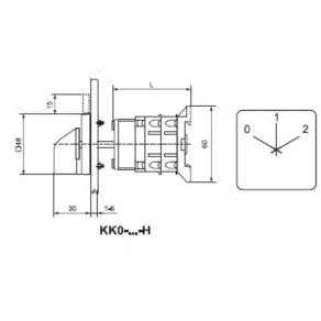   Ganz KK0-20-6013 H Motorkapcsoló, fogantyús kézikapcsoló 20A, Dahlander tekercselésű motorhoz két fordulatszámra IP44, hátsó felerősítés