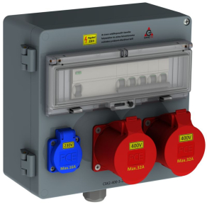   Ganz CSK2-400-2-201-16  Csatlakozó kombináció  hibaáram védelemmel  2db 5P 32A, 1db 2P+N 16A  16A,  4112-4-220116