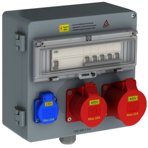   Ganz CSK2-400-0-111  Csatlakozó kombináció  védelem nélkül  1db 5P 32A, 1db 5P 16A, 1db 2P+N 16A,  4112-4-011100