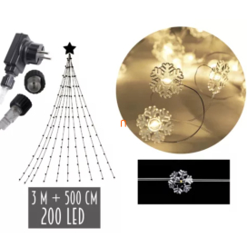 Karácsonyi hópihés LED fényfüzér, melegfehér