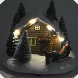 Karácsonyi világító havas házikó szánnal