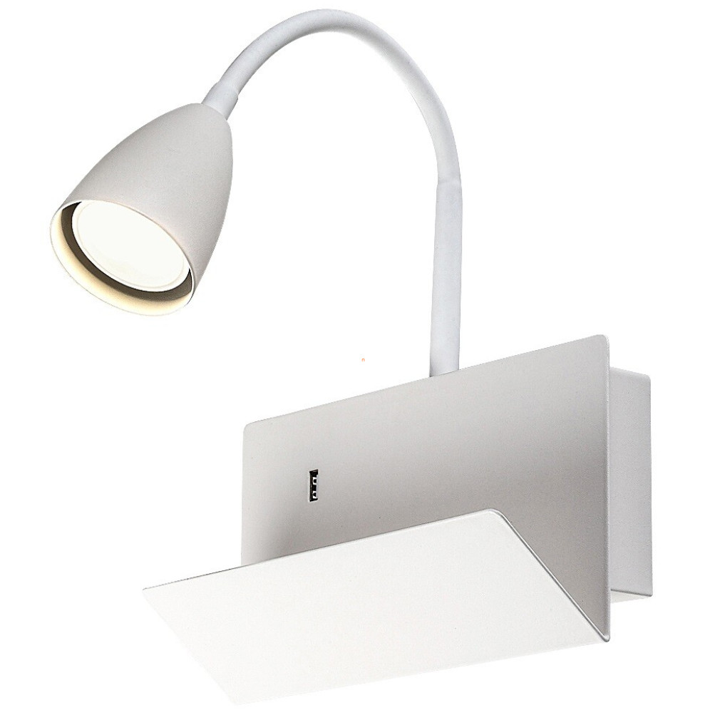 Fehér fali lámpa telefontartóval és USB csatlakozóval (Tacito)