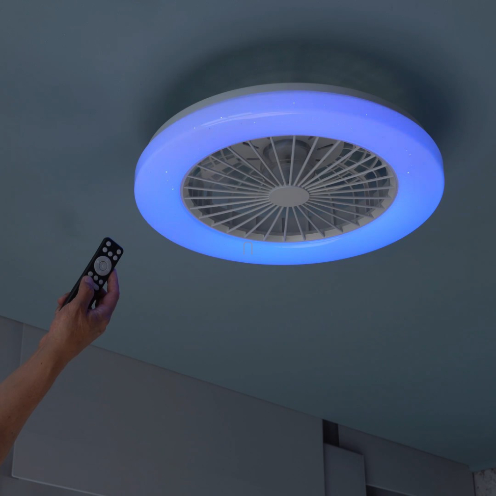 Távirányítóval szabályozható ventilátoros mennyezeti LED lámpa, 48 cm, fehér - Dalfon 2 Rábalux 71333