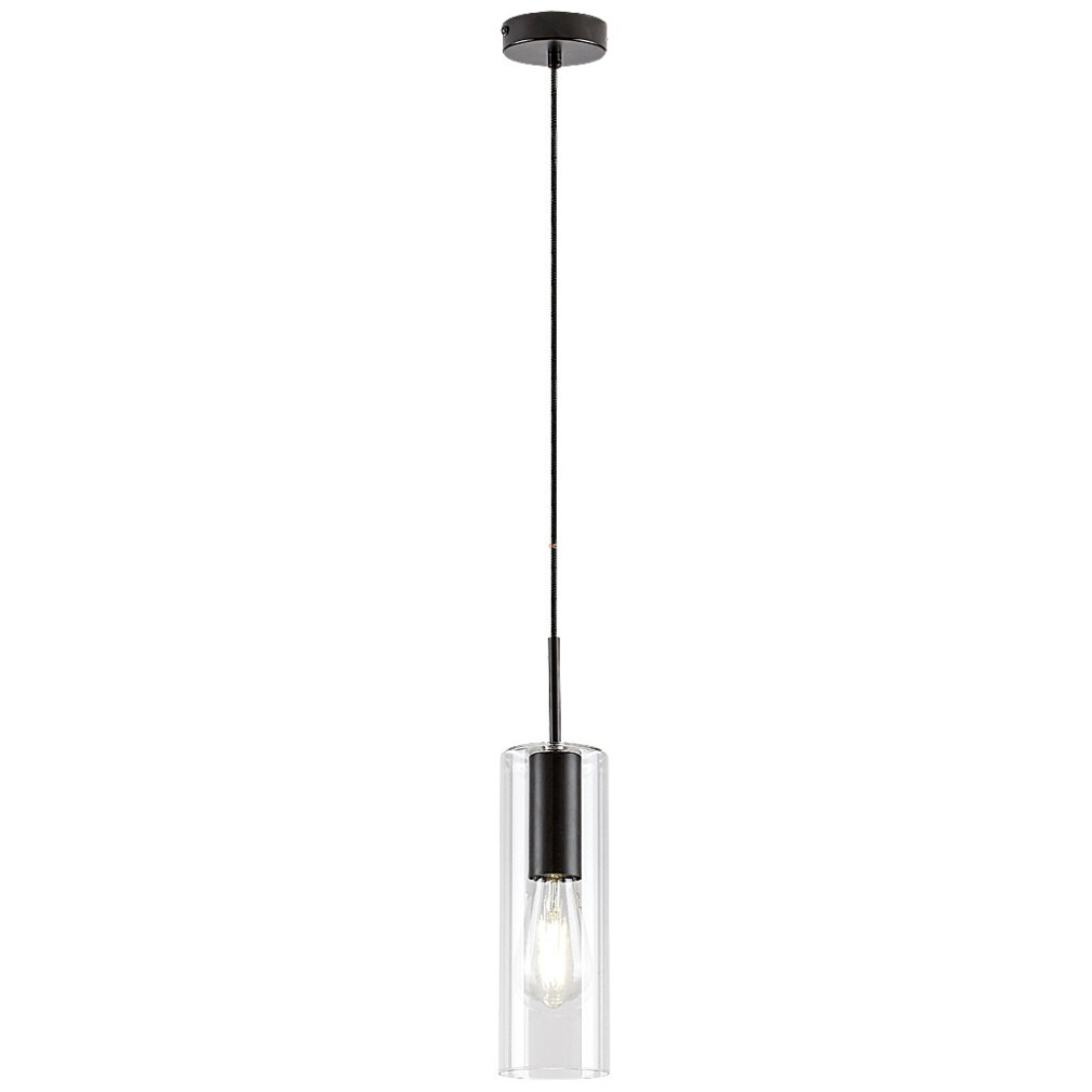 Függesztett lámpa üveg hengeres búrával fekete színben (Esta)