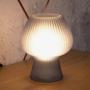   Füstszínű asztali dekor lámpa, bordázott üveg, 18 cm - Vinelle Rábalux 74024 - textil kábeles, 1xE14 foglalattal