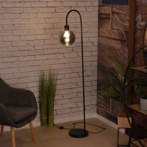   Füstszínű állólámpa, 160 cm - Ricardo Rábalux 74025, textil kábel, üveg, 1xE27 foglalattal