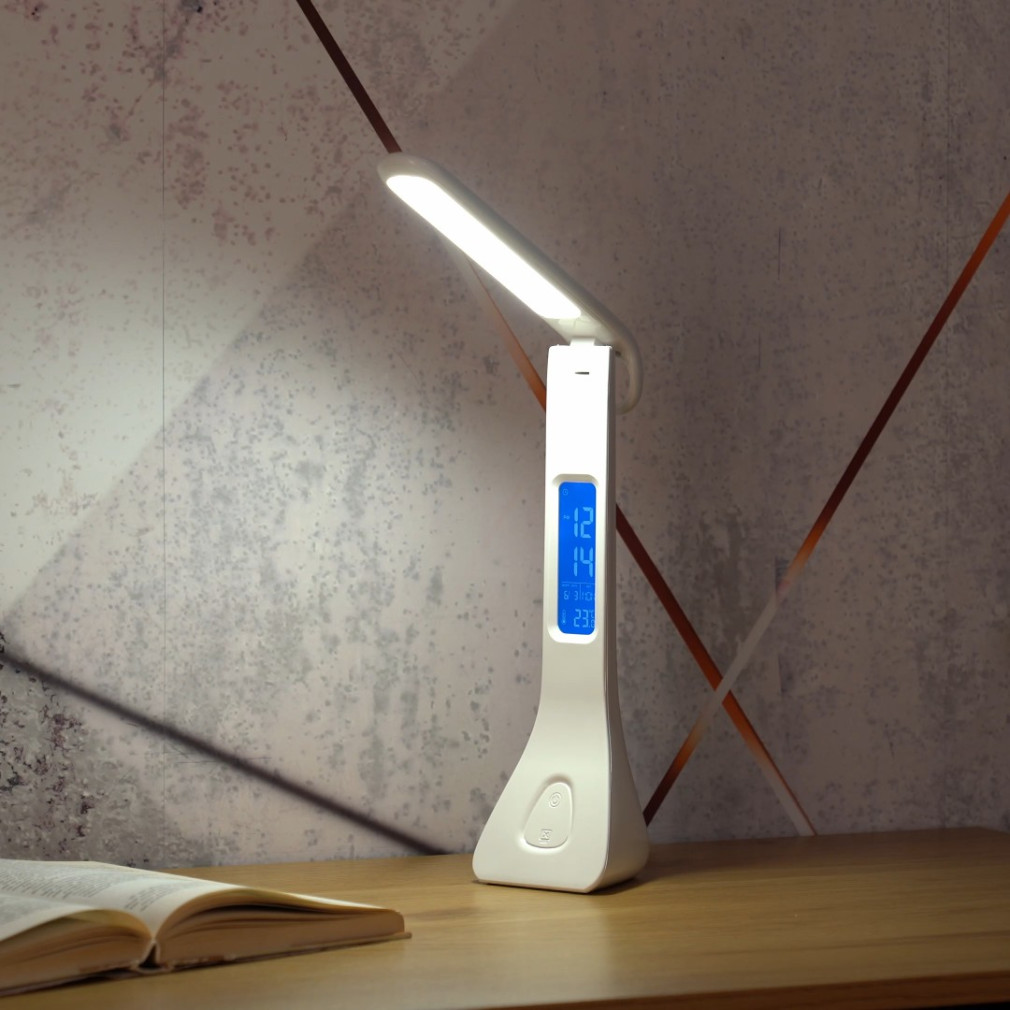 Asztali LED lámpa digitális kijelzővel fehér színben (Amato)