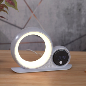   Asztali RGB LED hangulatlámpa ébresztőórával, hangszóróval, tölthető, 28x20 cm - Wakeway Rábalux 76109