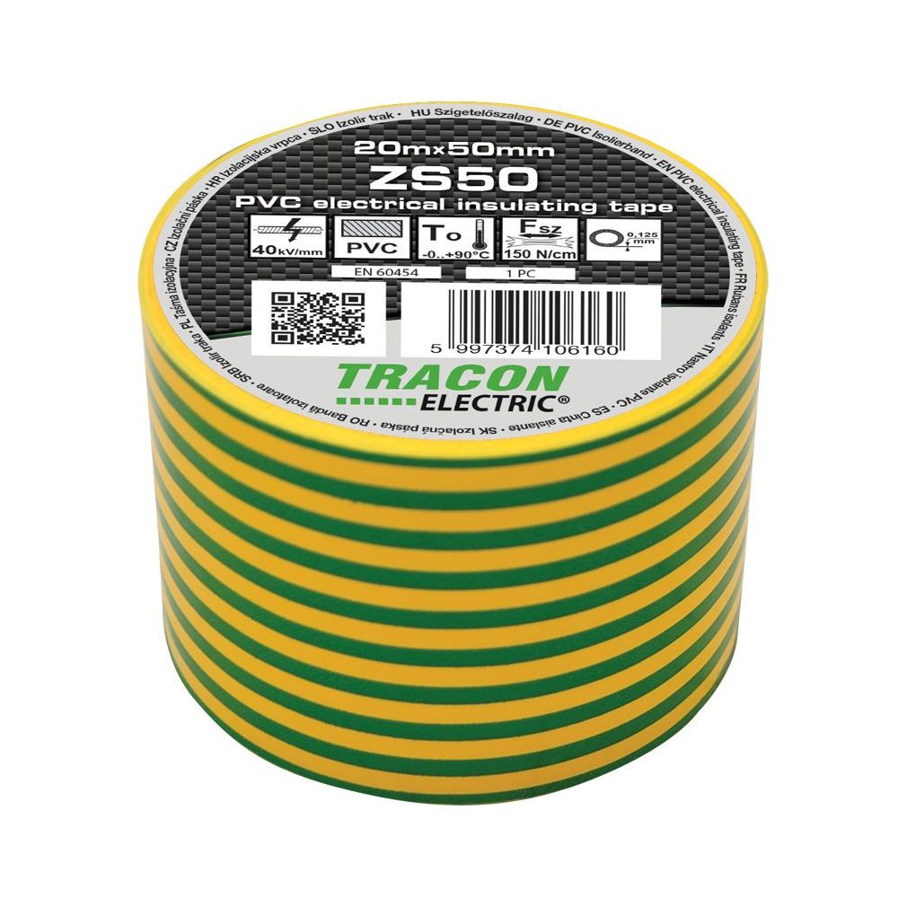 Tracon szigetelő szalag 20x50 zöld-sárga ZS50