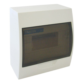   Kiselosztó falonkívüli 1soros, 8 modulos átlátszó ajtóval IP40 PE/N sínnel EDFK-8/1 Tracon