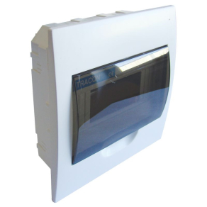   Tracon kiselosztó süllyesztett 1 soros, 8 modulos átlátszó ajtóval IP40 PE/N sínnel EDS-8/1