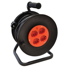   2 pólusú műa. kábeldob fém tartóval IP20 25fmH05VV-F 3×1,5 mm2 4x2P+F KD-4/25-B Tracon