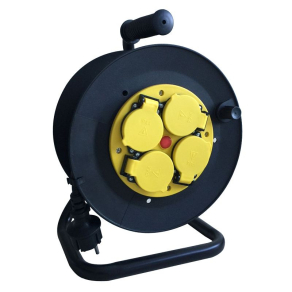   Tracon 2 pólusú fém kábeldob fém tartóval hőkioldóval IP44 25fm 3x1,5mm2 4x2P+F (KD-9/25-B)