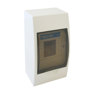   Tracon kiselosztó falonkívüli 1 soros, 4 modulos átlátszó ajtóval IP40 PE/N sínnel EDFK-4/1
