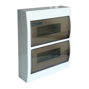   Kiselosztó falonkívüli 2soros, 24 modulos átlátszó ajtóval IP40 PE/N sínnel EDFK-12/2 Tracon