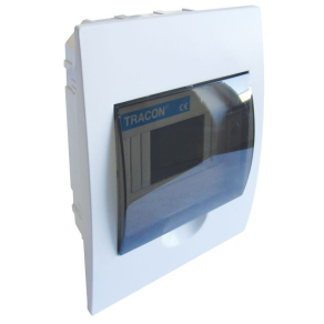   Tracon kiselosztó süllyesztett 1 soros, 6 modulos átlátszó ajtóval IP40 PE/N sínnel EDS-6/1