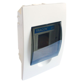   Tracon kiselosztó süllyesztett 1 soros, 4 modulos átlátszó ajtóval IP40 PE/N sínnel EDS-4/1