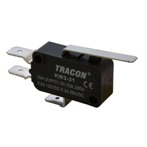   Mikrokapcsoló, rugószáras 28mm, 250V/16(4)A, 6,3x0,8mm, IP00 KW3-31 Tracon