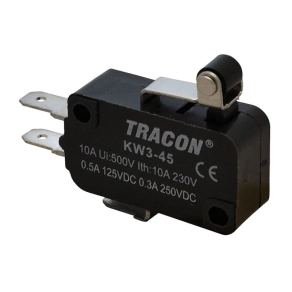   Tracon helyzetkapcsoló, mikro, karos-görgős 16(4)A / 250V AC, 15mm, 4,8x0,8 mm, IP00 - KW3-45