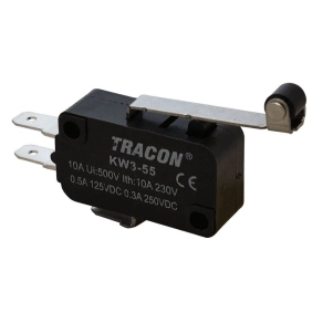   Mikrokapcsoló karos-görgős KW3-55 28mm, 250V/16(4)A 6,3x0,8mm