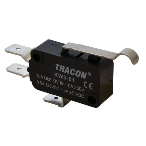   Helyzetkapcsoló, mikro, íves-rugószár 16(4)A / 250V AC, 28mm, 6,3x0,8 mm, IP00 KW3-61 Tracon