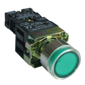   Világító nyomógomb, fémalap, előtét, zöld, glim, izzó nélkül 1×NO, 130V IP42 NYGBW3371Z Tracon